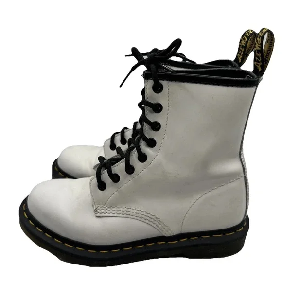 Dr. Martens 1460 White Leather Boots Women's 7 Lace-Up Combat Boots - Picture 7 of 11